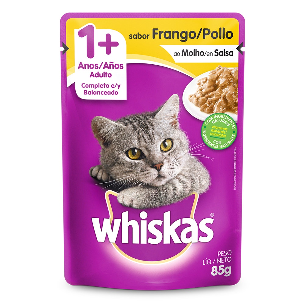 Ração Úmida para Gatos Adultos WHISKAS® Sachê Frango ao Molho - 1
