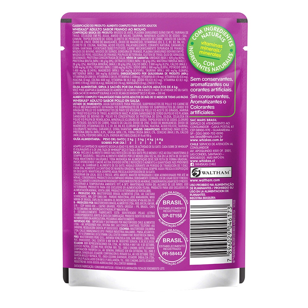 Ração Úmida para Gatos Adultos WHISKAS® Sachê Frango ao Molho - 2