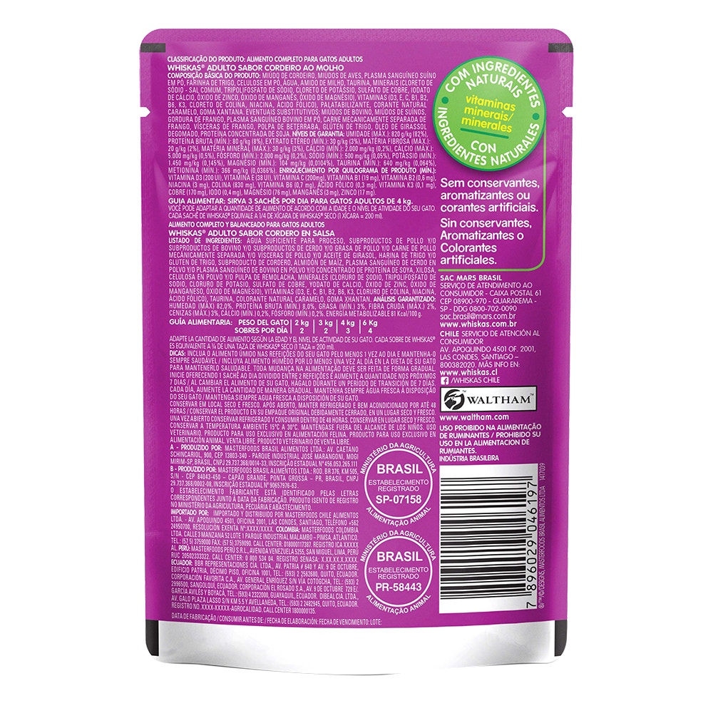 Ração Úmida para Gatos Adultos WHISKAS® Sachê Cordeiro ao Molho - 2