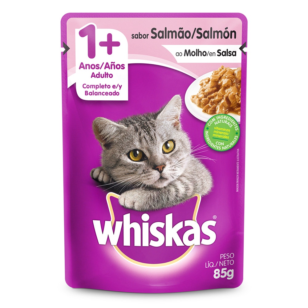 Ração Úmida para Gatos Adultos WHISKAS® Sachê Salmão ao Molho - 1