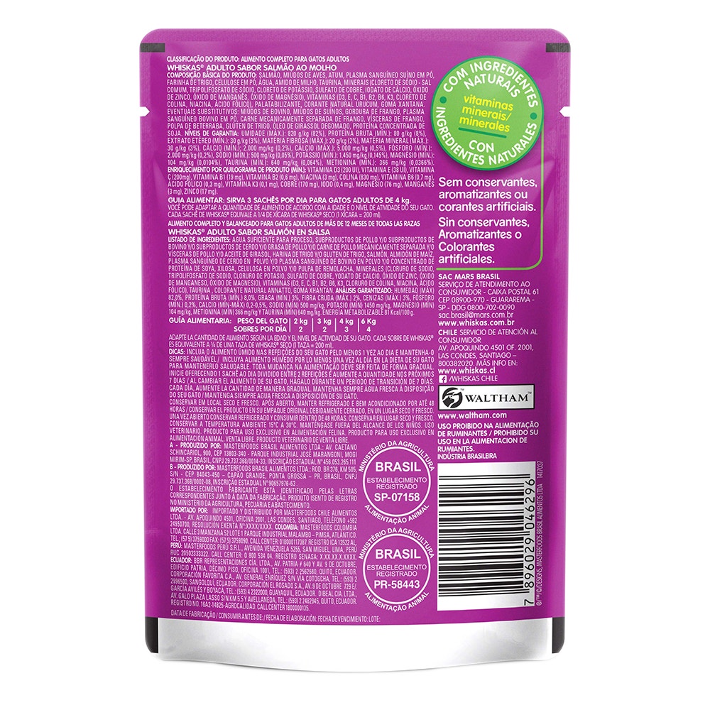 Ração Úmida para Gatos Adultos WHISKAS® Sachê Salmão ao Molho - 2