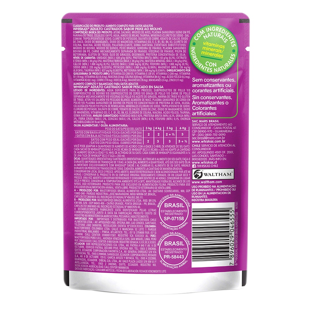 Ração Úmida para Gatos Adultos Castrados WHISKAS® Sachê Peixe ao Molho - 2