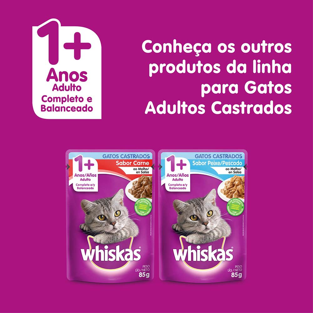 Ração Úmida para Gatos Adultos Castrados WHISKAS® Sachê Peixe ao Molho - 6