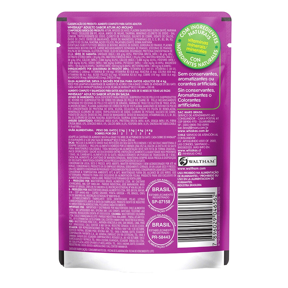 Ração Úmida para Gatos Adultos WHISKAS® Sachê Atum ao Molho - 2