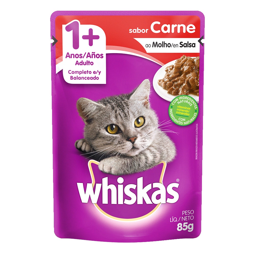 Ração Úmida para Gatos Adultos WHISKAS® Sachê Carne ao Molho - 1
