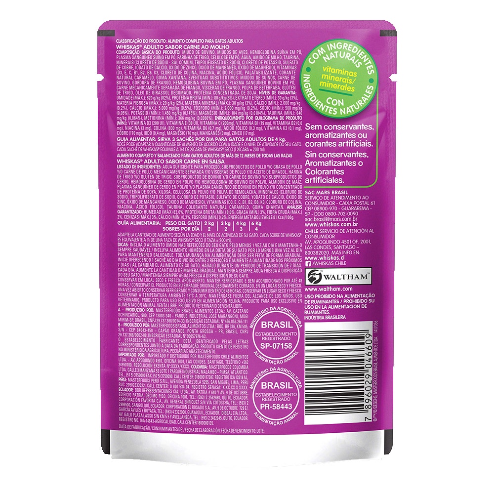 Ração Úmida para Gatos Adultos WHISKAS® Sachê Carne ao Molho - 2