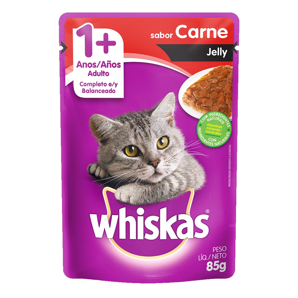 Ração Úmida para Gatos Adultos WHISKAS® Sachê Carne ao Jelly - 1