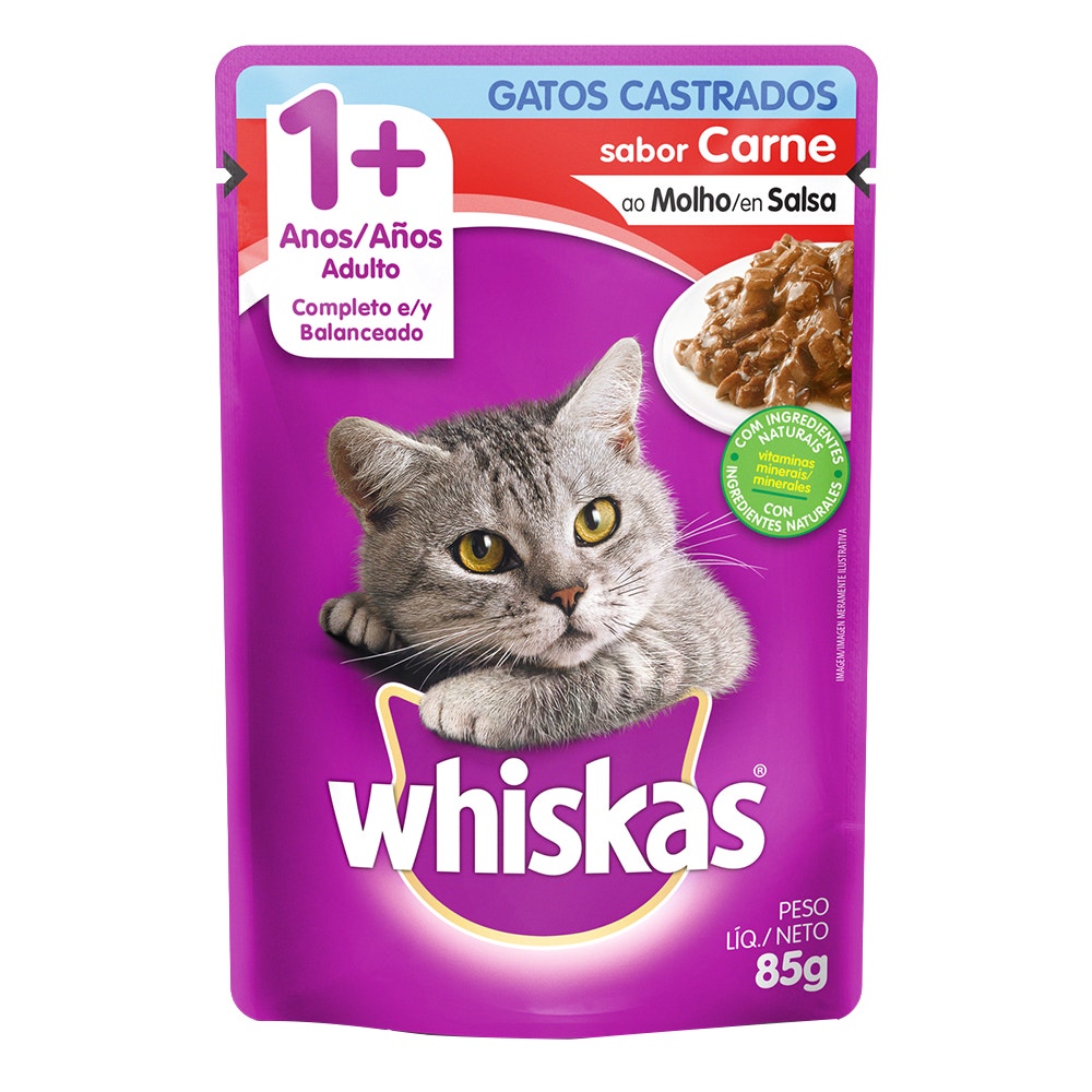Ração Úmida para Gatos Adultos Castrados WHISKAS® Sachê Carne ao Molho - 1
