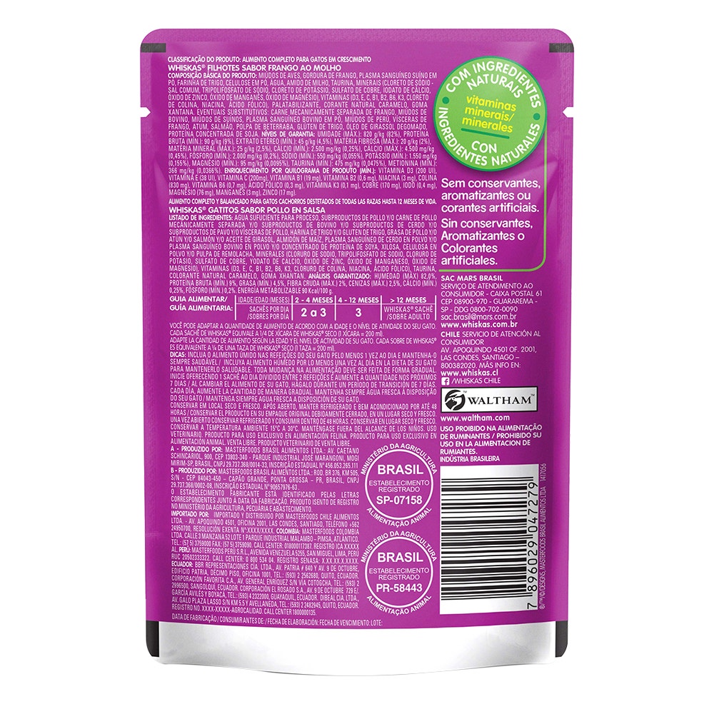 Ração Úmida para Gatos Filhotes WHISKAS® Sachê Frango ao Molho - 2