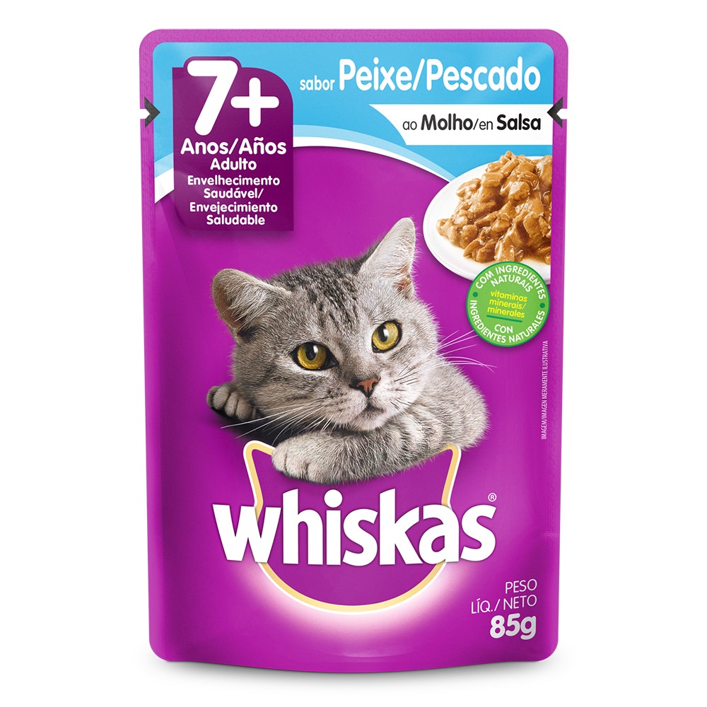 Ração Úmida para Gatos Sênior WHISKAS® Sachê sabor Peixe ao Molho 