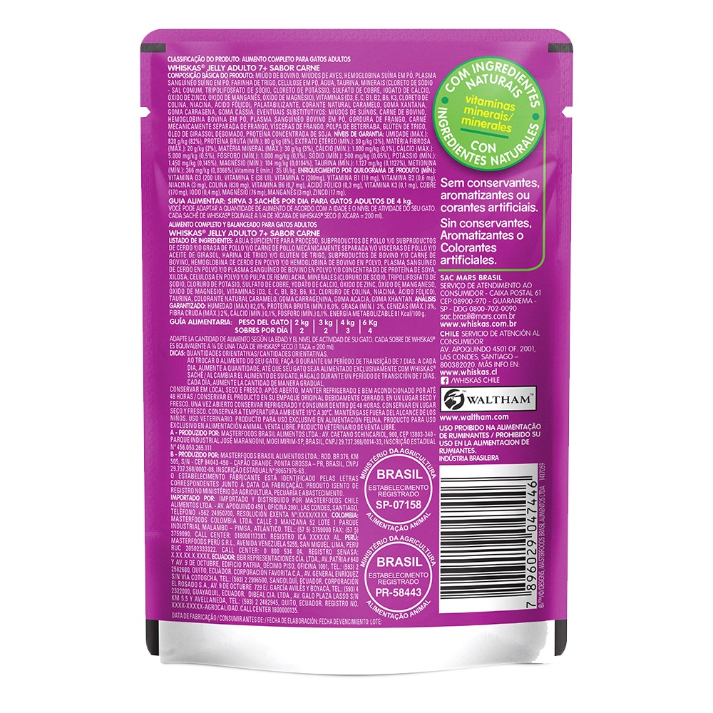 Ração Úmida para Gatos Sênior WHISKAS® Sachê Carne ao Jelly - 2