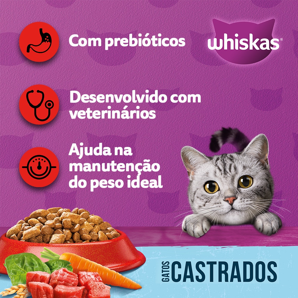 Ração Seca para Gatos Adultos Castrados WHISKAS® Carne - 2