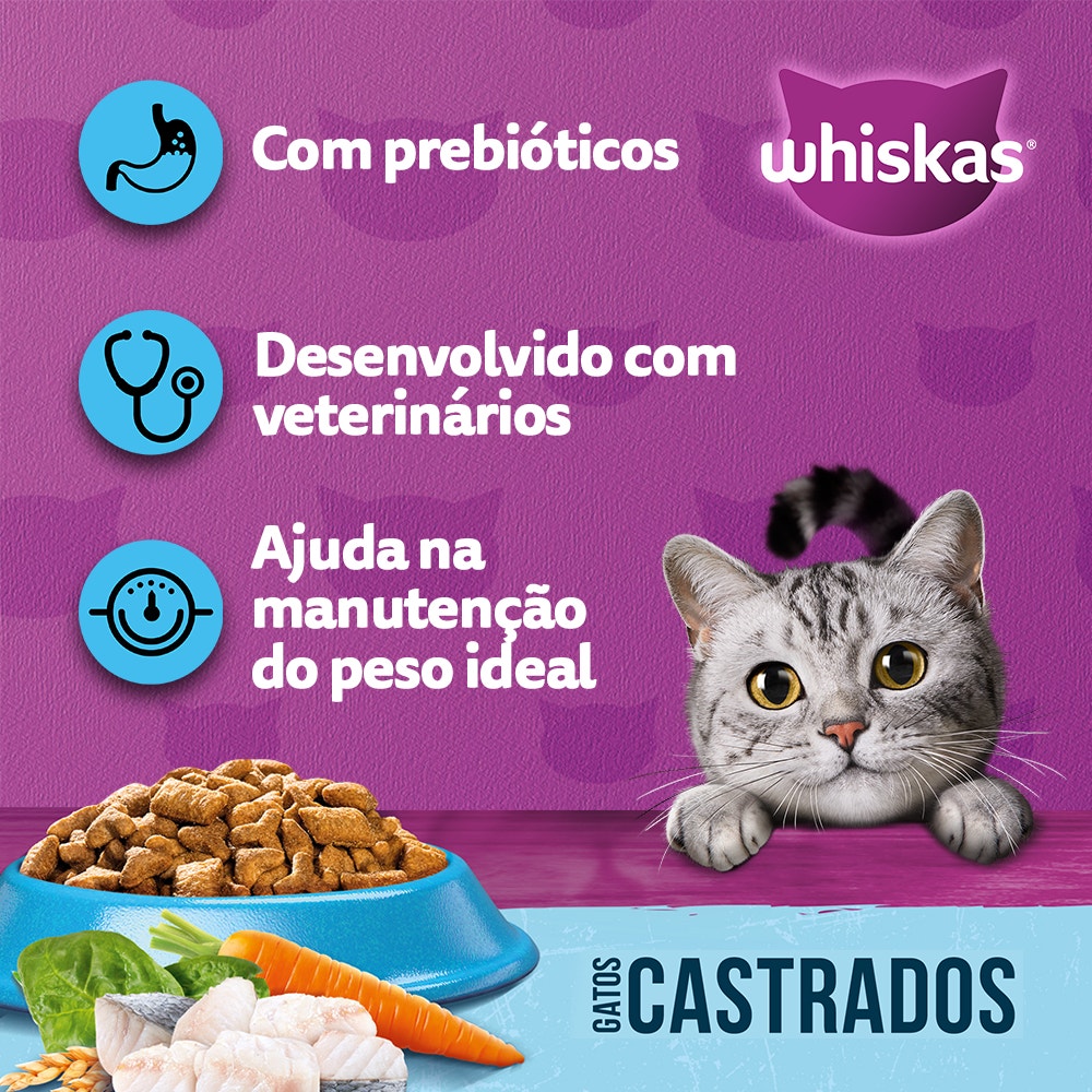 Ração Seca para Gatos Adultos Castrados WHISKAS® Peixe - 2