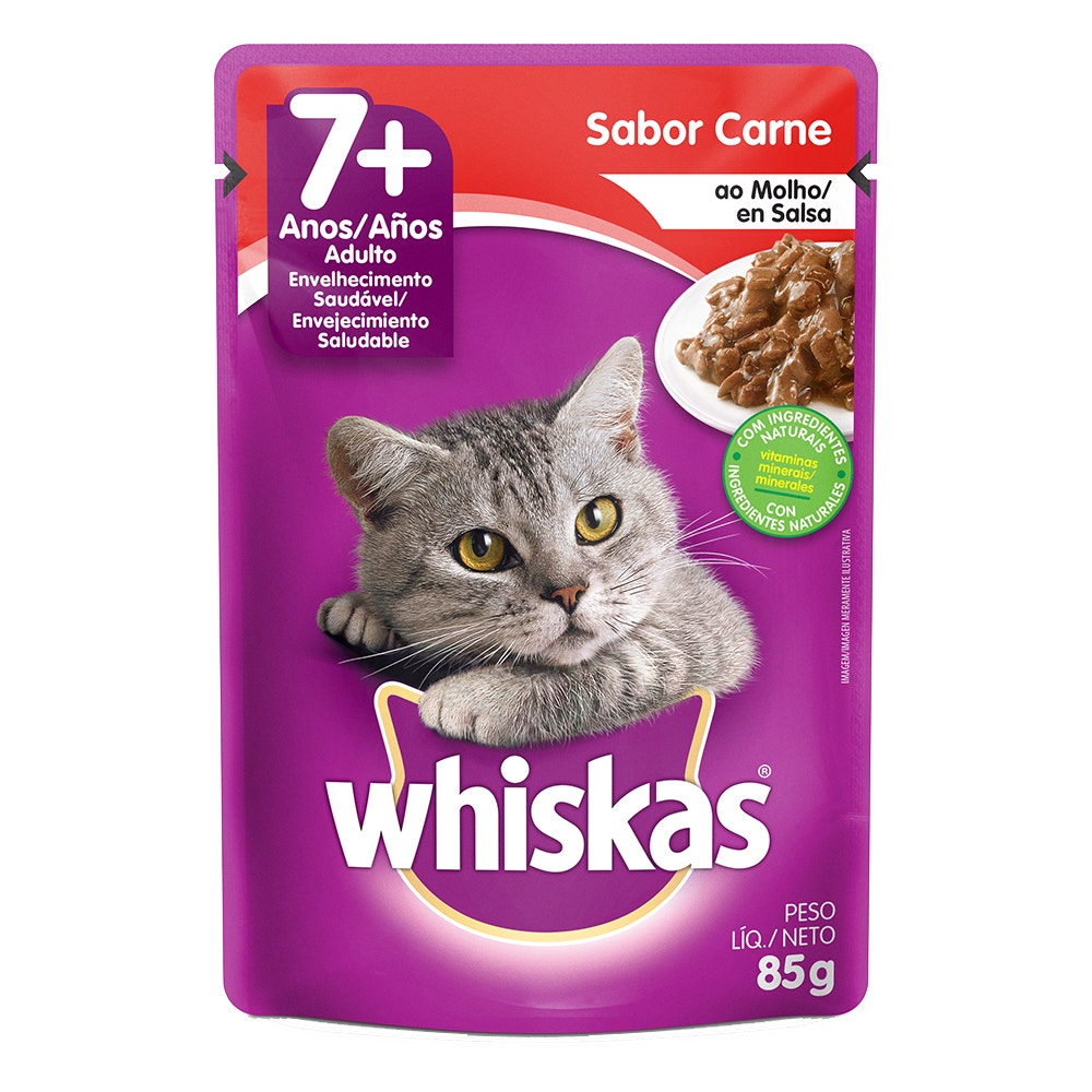 Ração Úmida para Gatos Sênior WHISKAS® Sachê Carne ao Molho - 1