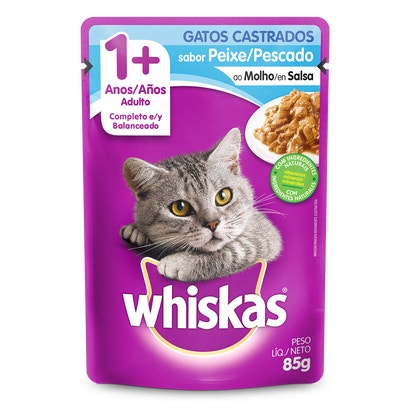 Ração Úmida para Gatos Adultos Castrados WHISKAS® Sachê Peixe ao Molho 