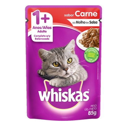 Ração Úmida para Gatos Adultos WHISKAS® Sachê Carne ao Molho 