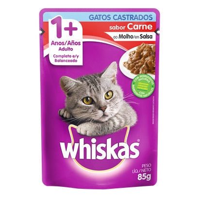 Ração Úmida para Gatos Adultos Castrados WHISKAS® Sachê Carne ao Molho 